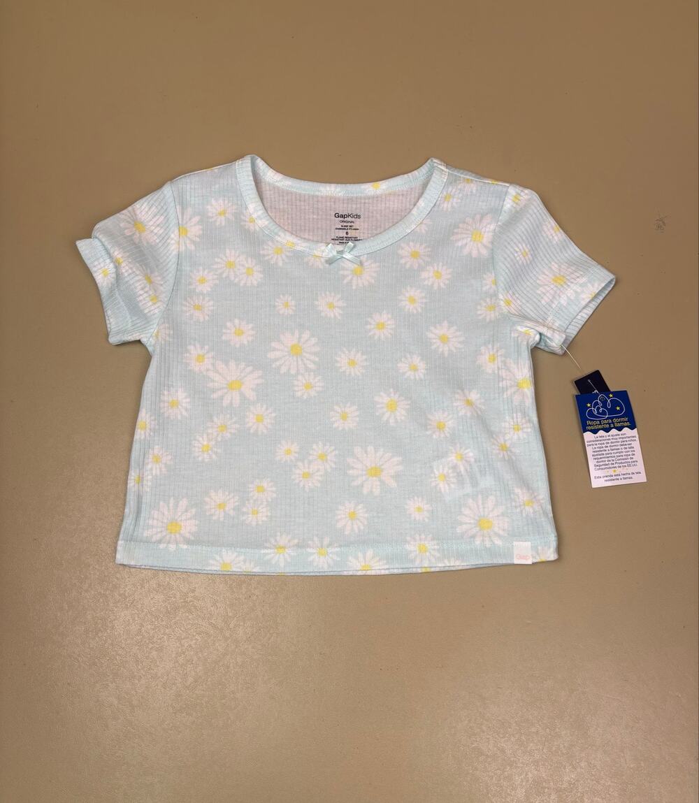 Girls GapKids Daisy Floral Pajama Top Size 6 Blue Pink Short Sleeve NWT